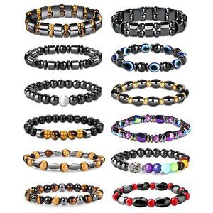 Magnetic Hematite Bracelet Set Adjustable Stress Relief Chic Unisex Gift